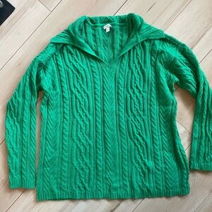 J. Jill Green V-Neck Cable Knit Sweater
